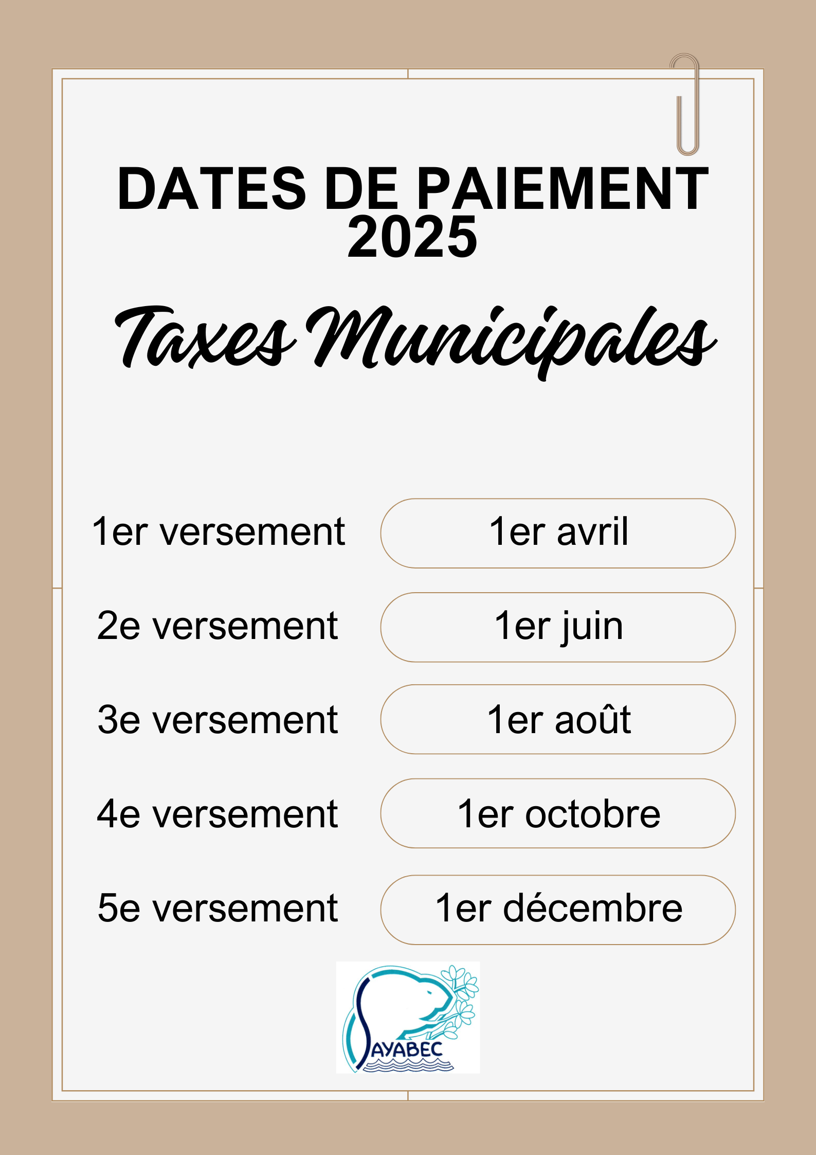 Versements taxes municipales